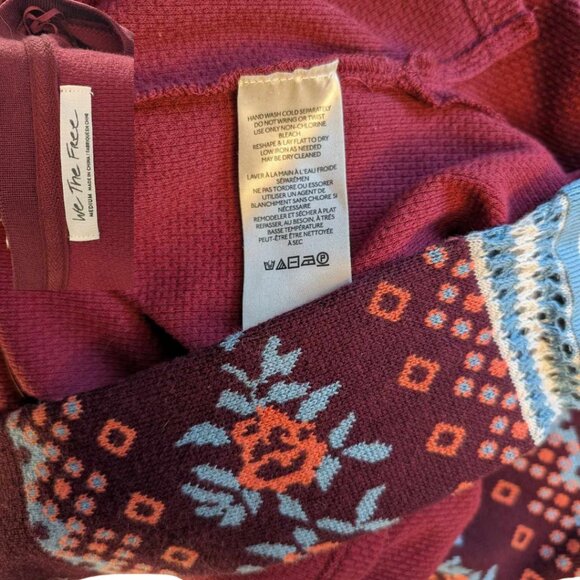 Free People Crochet Sleeves Waffle V- Neck Long Sleeved Shirt - Picture 5 of 5